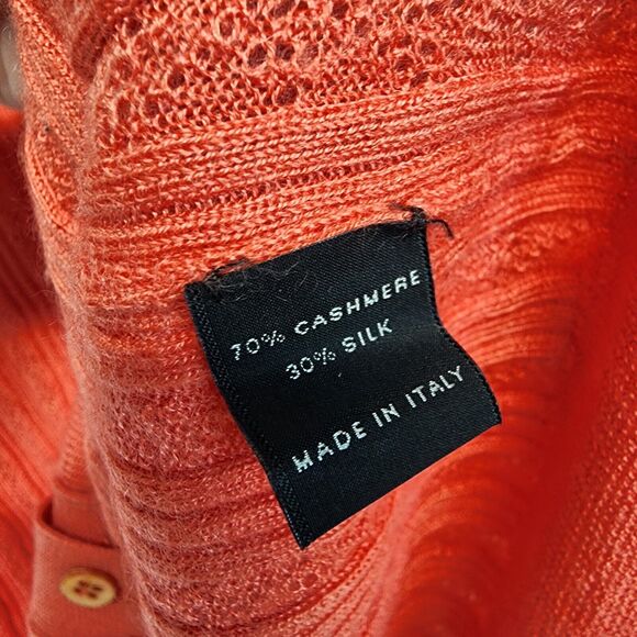 Manrico Italian Cashmere Pink Cardigan Size L Pointelle Knit V-neck Quiet Luxury - Picture 12 of 12